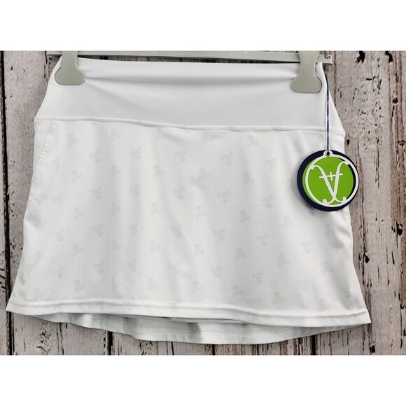 BF Women's Large Faye + Florie White Skull & Crossbones Golf Skort Skirt Shorts - Picture 1 of 7